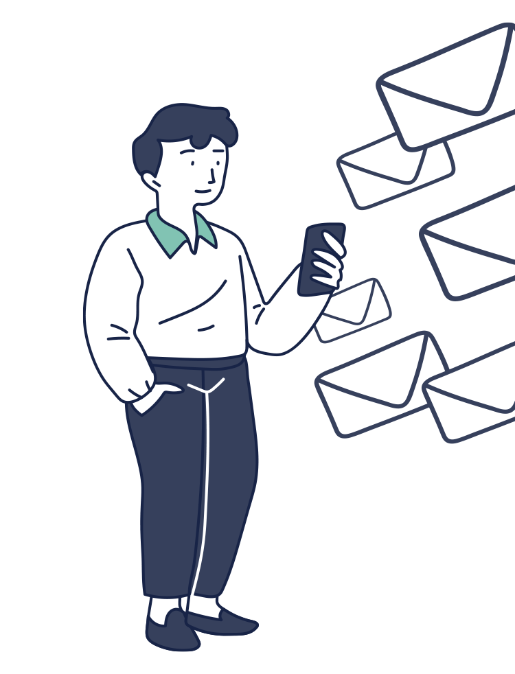 Illustration of bulk email and a Gmail user