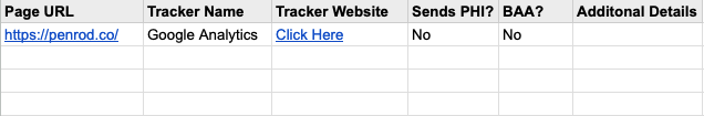 Spreadsheet of Third-Party Web Trackers